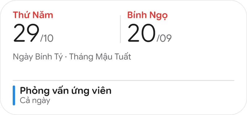 Mini lunar calendar widget on Windows: solar date, lunar date, Can Chi and the next event