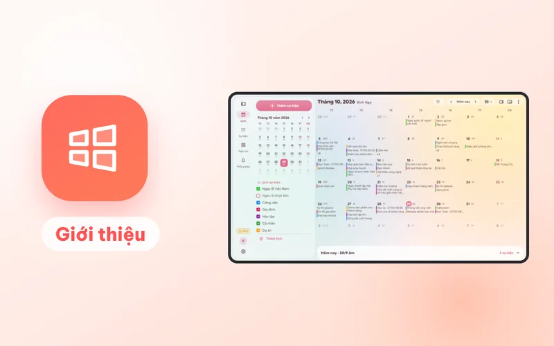 Giao diện Lịch Âm Việt trên Windows: lịch âm dương cho màn hình lớn